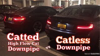 Catless Downpipe vs Catted Downpipe High Flow Cat Exhaust Tone Difference  BMW N55 [upl. by Camilo]