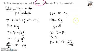 Differential Calculus  Applications of Maxima and Minima Part 1 [upl. by Japeth]