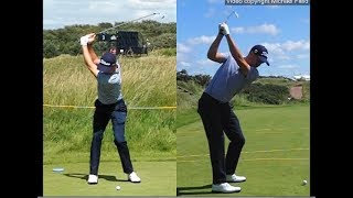 Justin Thomas golf swing  Long Iron faceon amp downtheline July 2017 [upl. by Euqram601]