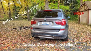 Catless Downpipe BMW X3 F25 n55 vrsf sounds and review [upl. by Eerbua406]