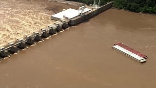 Barges hit Oklahoma dam on Arkansas River [upl. by Burg]